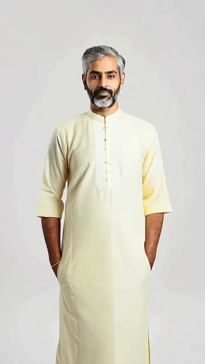 Cream cotton kurta — Example: real AI preview on an AI-generated model, not a customer