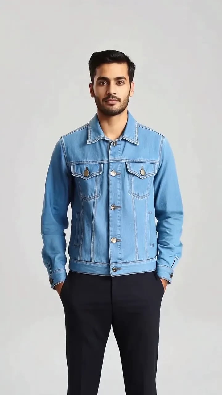 Denim jacket — Example: real AI preview on an AI-generated model, not a customer